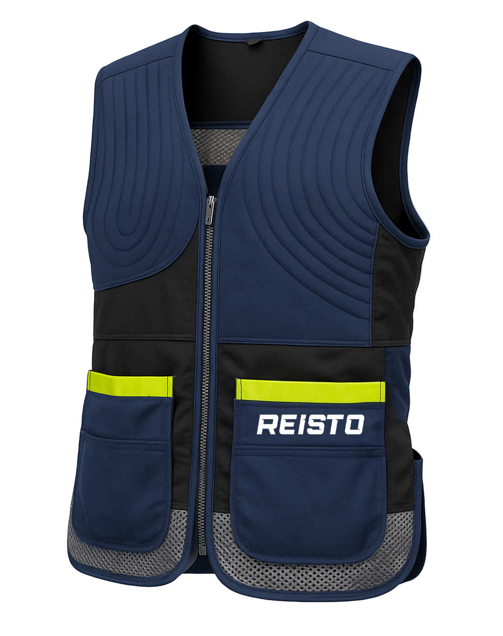 Reisto Shooting Skeet Vest Blue and Black Front View