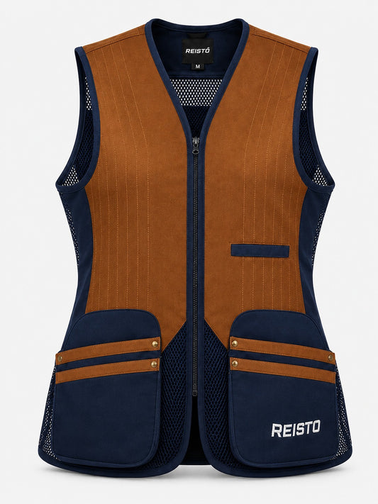 REISTO® Women’s Signature Clay Shooting Sporting Skeet Vest- Navy/Tan