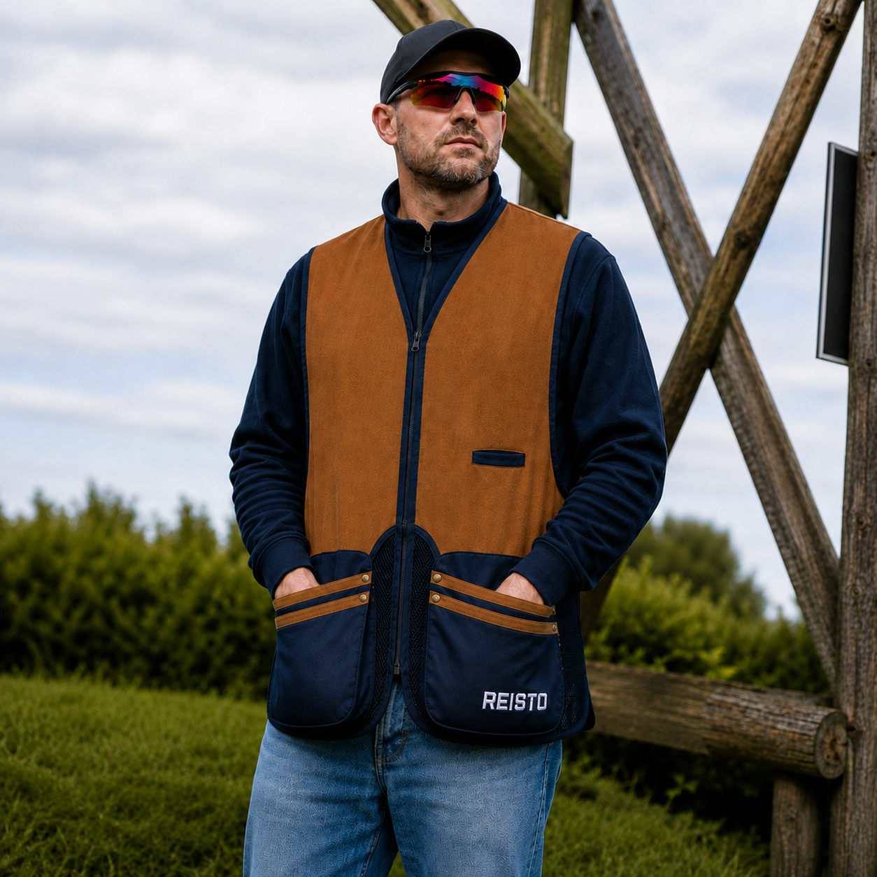 REISTO® Signature Clay Shooting Sporting Skeet Vest - Tan/Navy