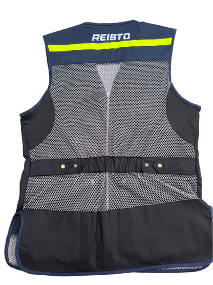 Reisto Shooting Skeet Vest Blue and Black Back View Flat