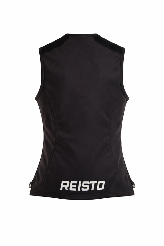 Black Pro-X Shooting vest with 'REISTO' branding on a white background for women