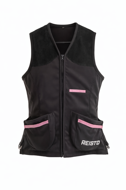 Black vest with pink accents and 'Reisto' branding on a white background